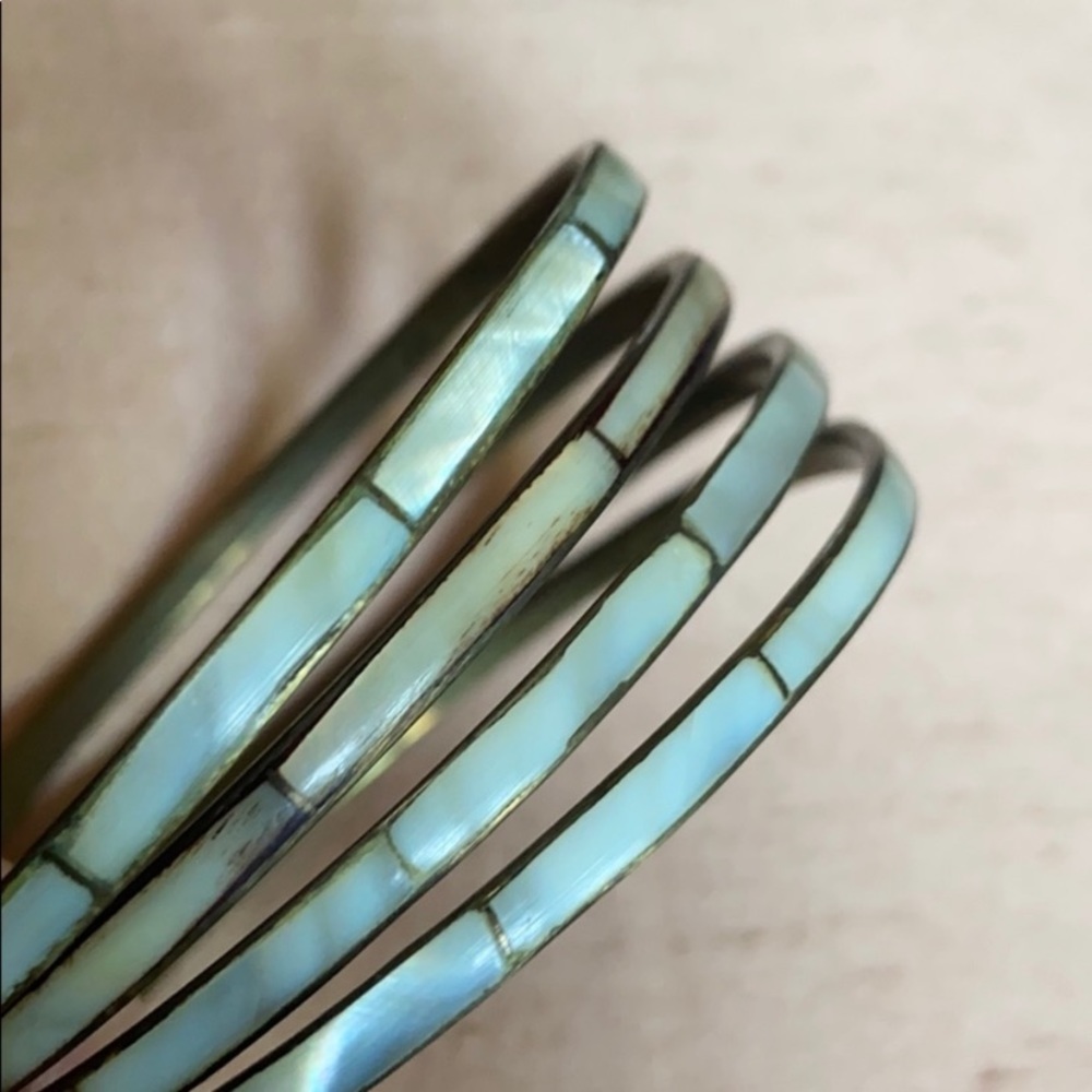 4 VINTAGE Mother of Pearl Inlaid Bracelets